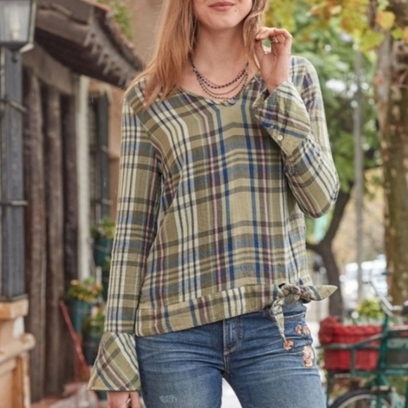 Sundance Willow Plaid Tie Top M - Picture 1 of 6